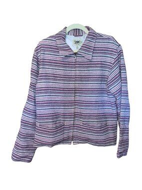 Cabelas Womens Striped Long Sleeve Jacket Medium Purple & Gray Zipper